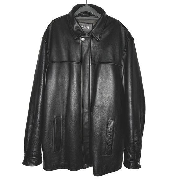 Wilsons Leather Jacket Mens XLT Black Quilted Lined Thinsulate Zip Snap Front